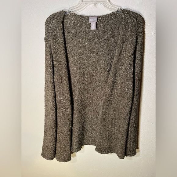 Chicos cardigan, open glitterati sweater, Chicos sz 3 brown bronze gold glitter - Picture 1 of 6